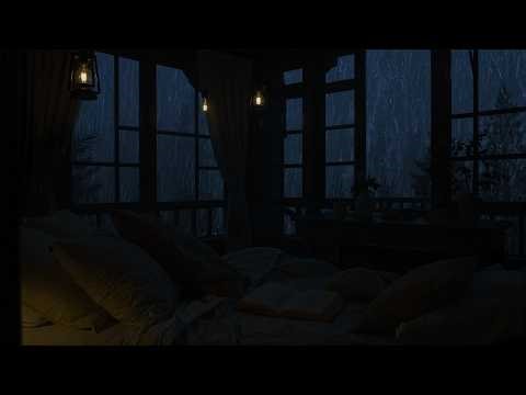A mild storm outside the window - Rain blankets the forest landscape, lulling you to sleep