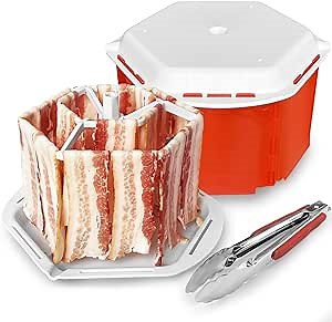 Bacon Cooker for Microwave Oven, Cheermepie Large Capacity Microwave Bacon Cooker Tray with Lid, Holds 18 Strips of Bacon, Microwave Kitchen Accessories