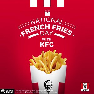 7K views · 65 reactions | Fried to golden perfection, get 1 FREE KFC Crispier Fries with your orders on French Fries Day today! Register now to redeem in-store with the QR code via KFC App! | KFC | Facebook