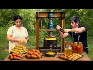 Farm to Table: Homemade Corn Oil! Cooking American Donuts, Pancake, Buns for the Family Dinner