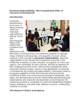 Personal Responsibility in Character Education Worksheet Classwork, Homework