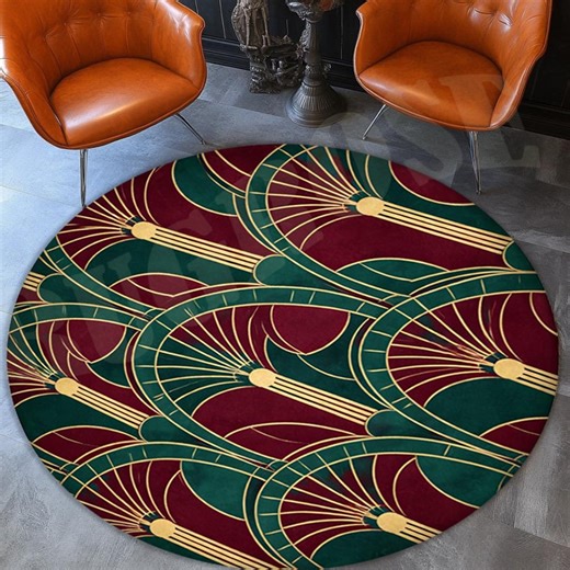 Round Art Deco Rug, Geometric Abstract Pattern, Microfiber Polyester Home Decor - Etsy
