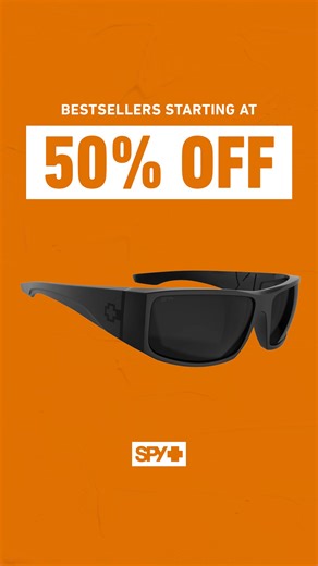 Best Sellers Now 50% OFF! We’re clearing the rack to make room for what’s next. That means select SPY styles are now 50% off, lower than they’ve ever been. Same proven optics. Same bold builds. Just last season’s colors and limited runs at half the price. ✔️ Happy™ & Happy Boost™ Lens Tech ✔️ Polarized options available ✔️ ANSI Z87-rated protection on select styles ✔️ ARC® lenses for distortion-free vision ✔️ Durable Grilamid® frames built to take hits Once these styles are gone, they’re gone fo