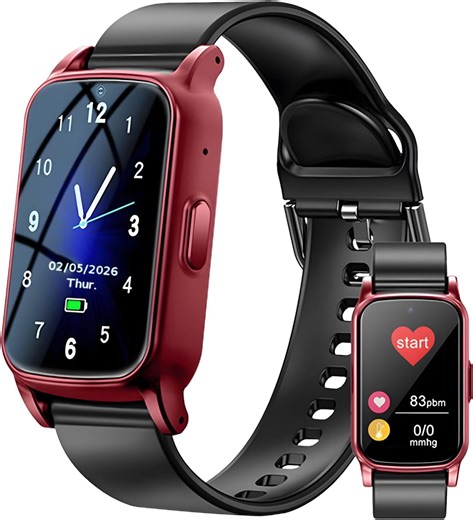 Fall Detection Smart Watch for Seniors with GPS Positioning, SOS Alert & HD Video Call, Waterproof Fitness Watch for Elderly Care, 4G Safety (Red)