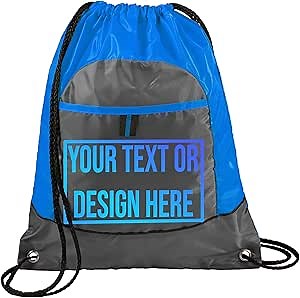 Personalized Drawstring Backpack with Front Pocket – Custom Name or Logo Cinch Bag for Sports, Gym, Team Gifts
