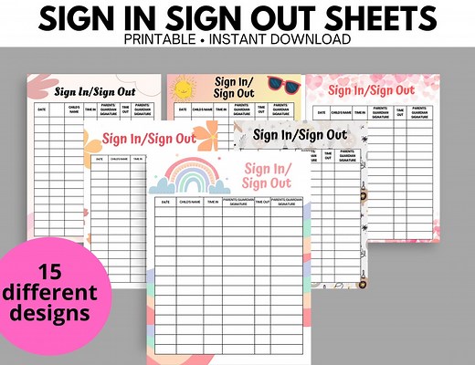 Sign in Sheets for Daycare, Sign in Sign Out Forms, Home Daycare, School, Preschool, Sports, Recreational Activities, Sign in Sheet Bundle - Etsy