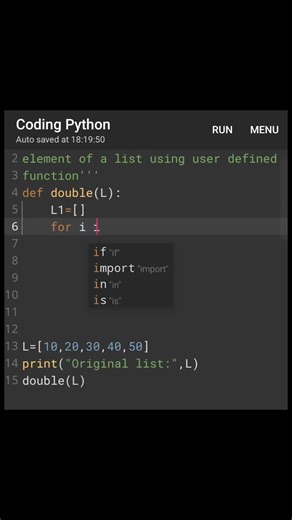 How to double each element of a list using user defined function in Python#ytshorts#viral#class12