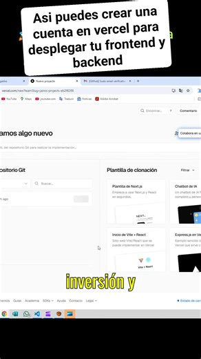 Asi puedes crear una cuenta en vercel y conectarlo con git gub #programacionweb #programadoresweb #desarrolloweb #github | Progamacion web