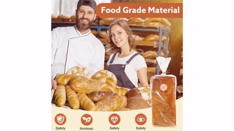 65 Pcs Bread Bags for Homemade Bread, 8"x 18" Clear Plastic Bread Bags with 100 Ties 75 Stickers Reusable Bread Storage for Home Bakery