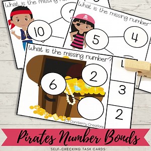 Do you use task cards for independant practice? These cute pirates number bonds task cards are self-checking to foster student independance in theor learning. Check it out here: https://bit.ly/3TqCsEW | CarrberryCreations
