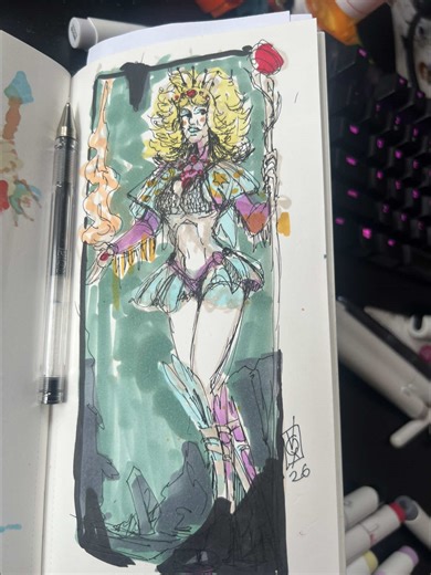 I fully messed this lady up. I went in strong but went to far. I gotta redeam this lady some how. I gotta help her out some how. Her body is built wrong. #draweveryday #fantasyart #sketch #80sfantasy #sketchbook