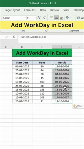 Add WorkDay in Excel | Advanced Excel Formula #3 #1000excelformula #excel #exceltutorial