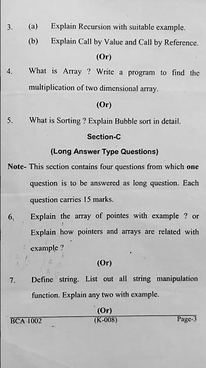 C PROGRAMMING || BCA SEM - 1 || Code - 1002 || Question Paper || 2023 -24
