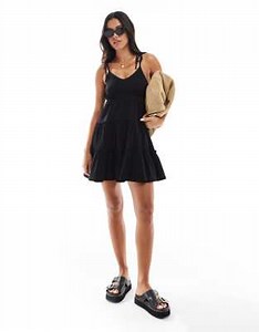 Miss Selfridge tiered smock mini dress in black | ASOS