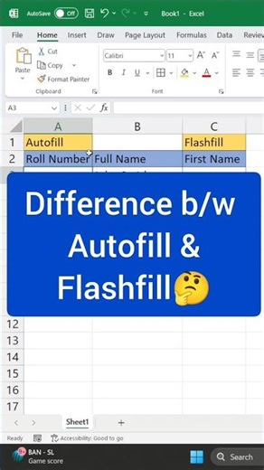 Excel Autofill VS Flash Fill | Difference between them in 60 seconds!! #exceltips #excelshorts