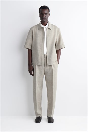 LINEN-WOOL RELAXED-FIT BARREL-LEG PANTS - STONE MÉLANGE | COS CA