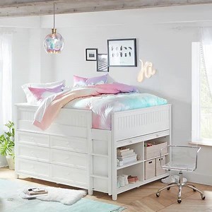 16K views · 149 reactions | All the function of a loft bed in a lower design? Say less.  Our Beadboard Low Loft combines a bed, dresser, and a desk into one furniture item! https://bit.ly/3cM51co | Pottery Barn Teen | Facebook