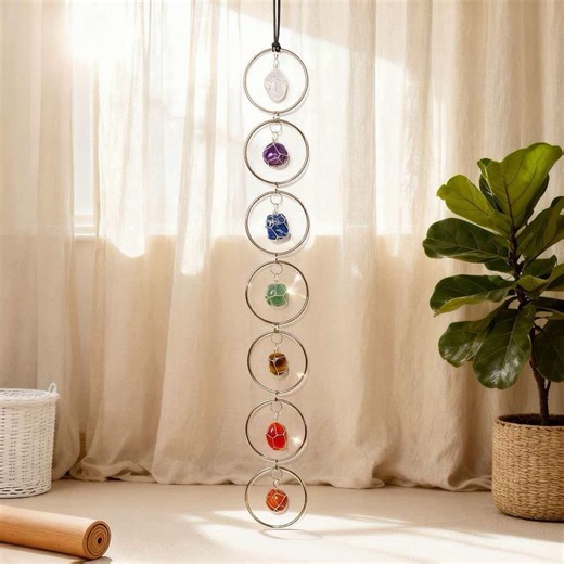 7 Chakra Smooth Tumbled Crystal Wall Hanging, Handcrafted Decor for Spiritual Healing & Energy - Etsy
