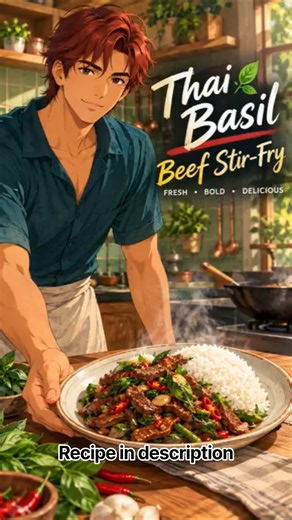 Thai Basil Beef Stir-Fry! Recipe in Description|Easy Anime Cooking Tutorial #anime #animeshorts