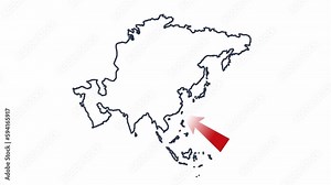 Map of Asia. Animation of the tourism route, alpha channel is enabled. Cartoon