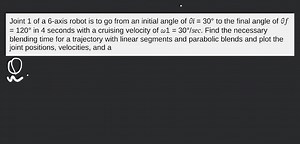 Joint 1 of a 6-axis robot is to go from an initial angle of 𝜃�... | Filo