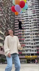 “American Girl Makes Black Rabbit Fly with Balloons | Hong Kong Monster Building Fun Moment”