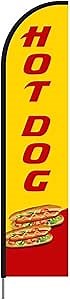 Hot Dogs Advertising Swooper Flag Banner, Hot Dog Feather Flag with Pole Kit, 15ft - Yellow
