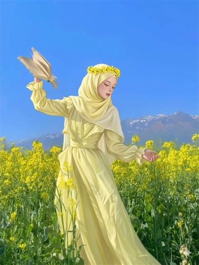 Elegant Hijabi Girl in Flower Field – Peaceful AI Art 🌼