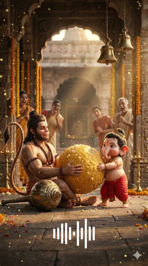 🟠 Hanuman & Bal Ganesh Sharing Giant Ladoo | Cutest God Moment Status 🐘 #Ganesh #Hanuman #Ladoo
