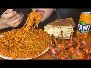 ASMR:MAGGI NOODLES *RECIPE* EATING MAGGI NOODLES,CHICKEN LOLLIPOP,CHEESY SANDWICH l FOOD VIDEOS l