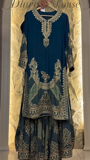 Vikas dhir on Instagram: "A deep teal canvas adorned with intricate hand embroidery, paired with a richly detailed printed dupatta — where classic artistry meets effortless elegance. Perfect for festive evenings, wedding gatherings & refined celebrations."