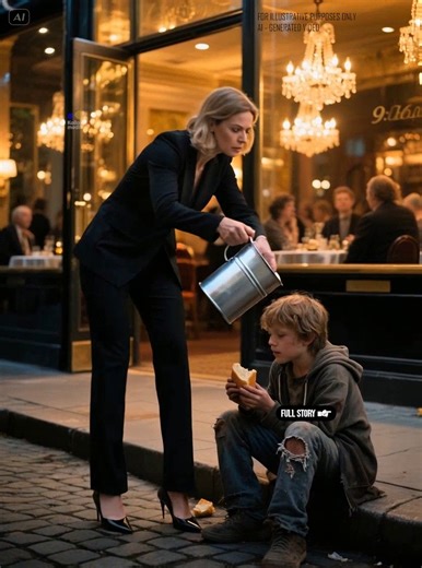 She Tossed Ice Water on a Freezing Homeless Child — But She Didn’t Know the Billionaire Who Owned the Building Was Watching The rain in Chicago doesn’t fall—it strikes. That November night, wind sliced through my coat as I stood under the awning of The Gilded Stag, waiting for my driver. The street glistened with sleet. And then I noticed him. A boy—maybe ten—thin as a rail, swallowed in a gray hoodie at least three sizes too big. The cuffs were shredded around his red, raw hands. He didn’t beg.