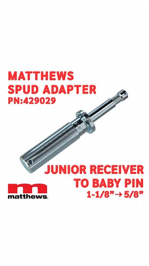 The Spud Adapter converts an 1-1/8” Junior Receiver into a 5/8” Baby Pin. Machined from solid steel, the Spud Adapter is exceptionally strong and can save the day when put to use. Many times it’s the small adapters that make all the difference, get the most out of your gear with this awesome adapter to mount cameras, lights, modifiers or any other Baby/Junior grip hardware! #matthewsgrip #gripgear #setlighting #lightingsupport #photostudio #keygrip #gafferlighting #filmmaking #gafferlife #cinema