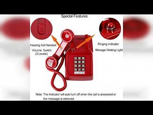 Review: Traditional Red Landline Phone, Retro Corded Telephone Visible Ringing Indicator, Clas...