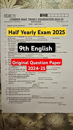 9th English Half Yearly Original Question Paper 2025