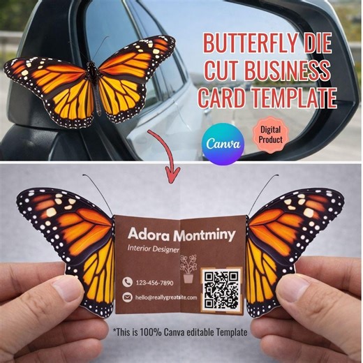 Butterfly Business Card Template | Die Cut Folded Design, QR Code (digital Download, Canva Editable) - Etsy