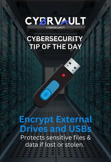 Encrypt External Drives and USBs 🔐 Protects sensitive files & data if lost or stolen. ☎️ 305-988-9012 📧 info@cybrvault.com 🖥 www.cybrvault.com #Cybersecurity, #miami , #security, #EthicalHacking, #digital
