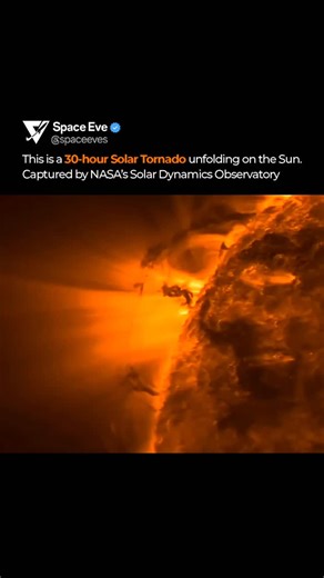 Captured by NASA’s Solar Dynamics Observatory, this massive plasma structure twisted for more than a full day. These “solar tornadoes” are driven by magnetic fields, channeling superheated plasma thousands of kilometers above the Sun’s surface. #Sun #SolarDynamics #NASA #SpaceWeather | SpaceEve