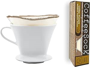 CoffeeSock ’The Original’ Reusable 100% Organic Cotton Coffee Filters - 2 pk Cone #2 Filters | Coffee Sock Cloth Drip 2 Coffee Filter | Organic Cotton Alternative - Zero-Waste & Eco-Friendly - C2