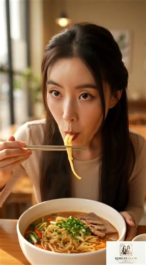 Cute Korean Girl Eating Noodles & Coffee Smile | Cafe Vibes #shorts
