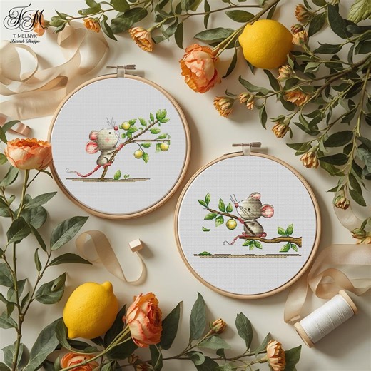 Sweet Mouse Cross Stitch Pattern Set of 2 - Cute Animal DIY Gift - Lemon Tree Instant Download PDF - Etsy