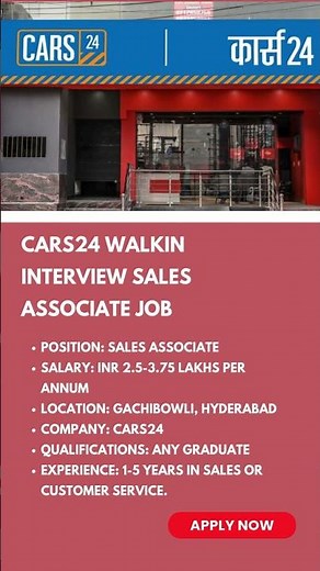 CARs24 Walkin Interview Sales Associate Job | Link in Description | #job #shots #cars24