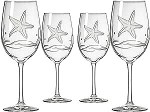 Rolf Glass Starfish All Purpose Wine Glass 18 Ounce | Set of 4 Large Wine Glasses | Lead-Free Glass | Engraved Large Wine Glasses | Made in the USA