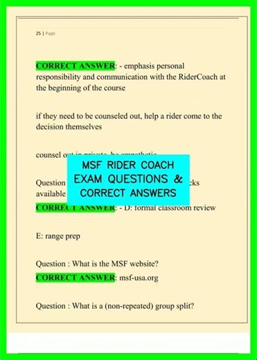 MSF RIDER COACH EXAM QUESTIONS & CORRECT ANSWERS video