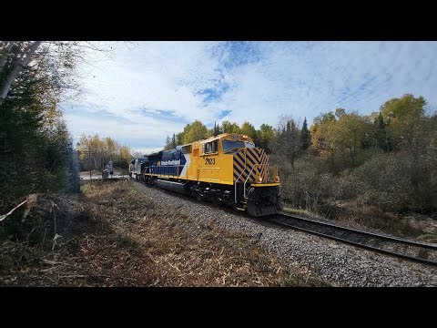 ONR 113 passing by widdifield Road 1 with units ONR 2123 leading, ONR 2124, ONR 2105, and ONR 2104