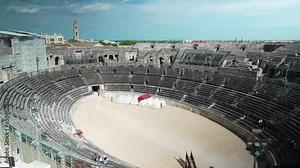Nîmes arenas from the empty interior in broad daylight