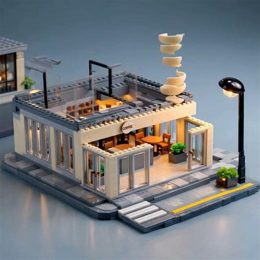 Mini Coffee Shop Builds Itself Brick by Brick #shorts #lego #coffee