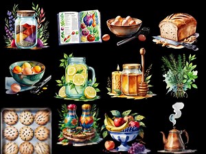 Watercolor Kitchen Clipart: Cooking & Baking PNG Graphics (digital Download - Etsy Canada