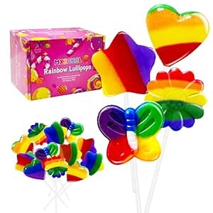 36 Pack Rainbow Flower, Colorful Butterfly, Galaxy Star & Heart Lollipop Suckers, Rainbow Swirl Lollipops Individually Wrapped Bulk, Kid's Lollipops Candy for Birthday, Net 8g Mixed Fruit Flavor