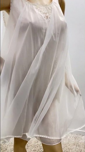 Vintage short nightie. Soft see through chiffon overlay.